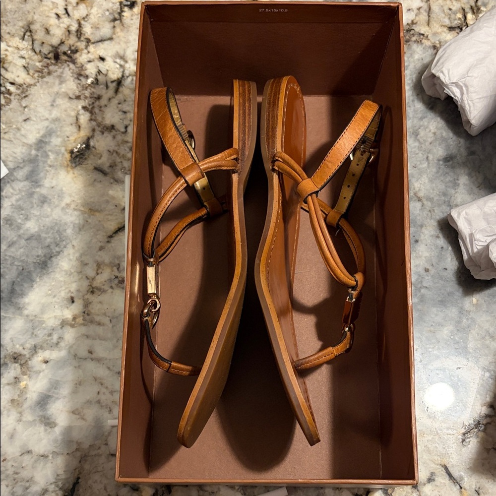 Coach Leather T-Strap Women's Sandals - Tan